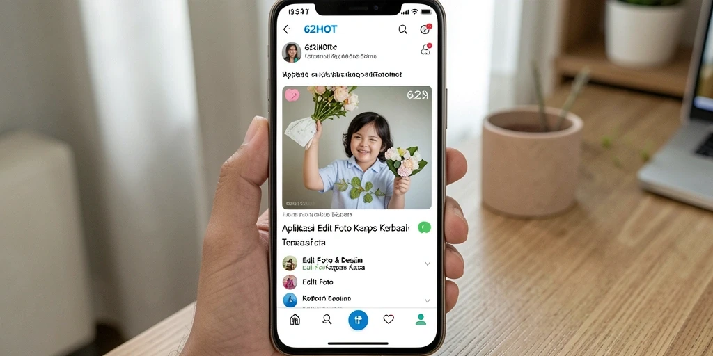 Tampilan antarmuka aplikasi 62HOT untuk edit foto kertas kaca.