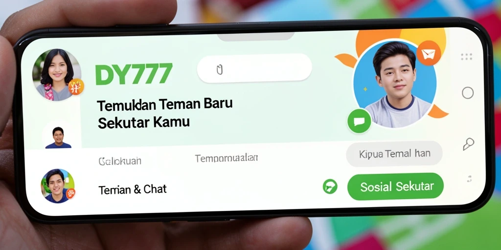 Antarmuka utama DY777 menampilkan opsi pencarian teman sekitar dengan mudah.