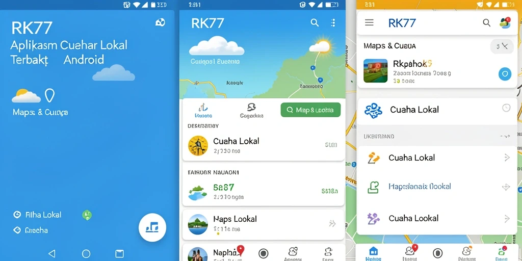 Antarmuka aplikasi RK77 yang menampilkan ramalan cuaca lokal.