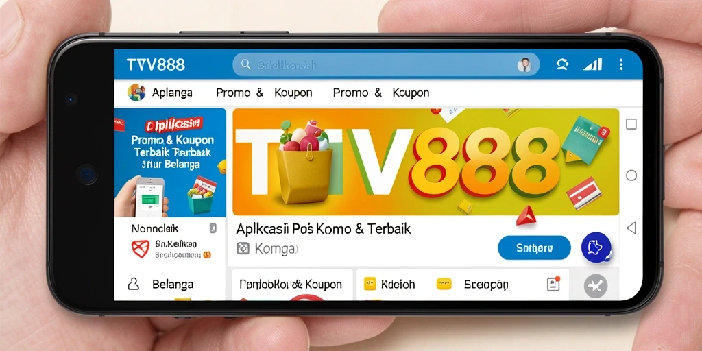 Tampilan antarmuka aplikasi TV888 dengan berbagai promo dan kupon menarik.